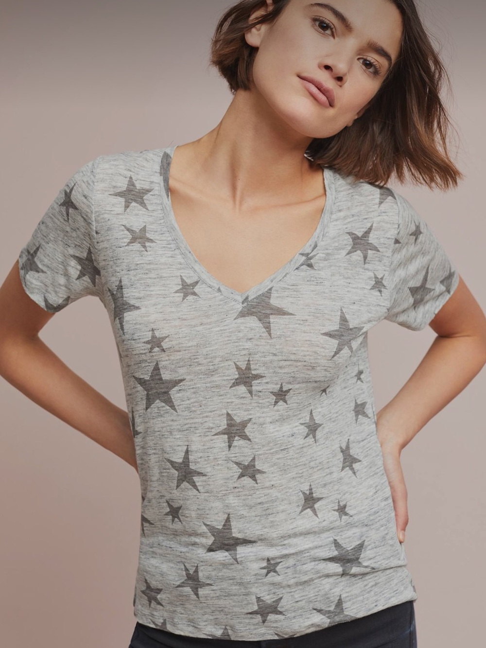 ⭐️Rails Cara Heather Grey Charcoal Stars Short Sleeve Tee Size Large EUC
